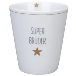 Krasilnikoff Happy Mug Becher Super, Ø8,7 x H10cm, Super Bruder, weiss