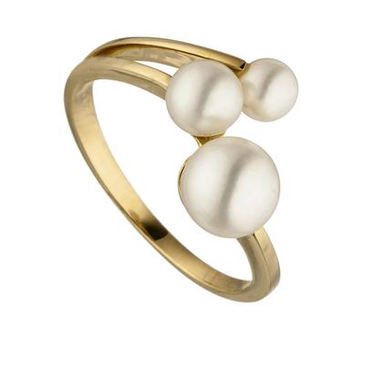 Perlenring JOBO "Ring Goldring" Gr. 54, weiß (gelbgold 585), Fingerringe, Damen, 54, Gelbgold 585 Perlen, Gelbgold 585, Perlen, Perlenring, 585 Gold mit 3 Perlen
