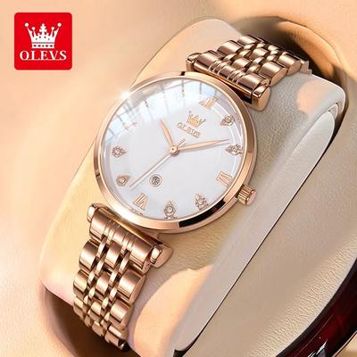 Uplift Essentials Fashion Ladies Rose Quartz Wristwatch white
