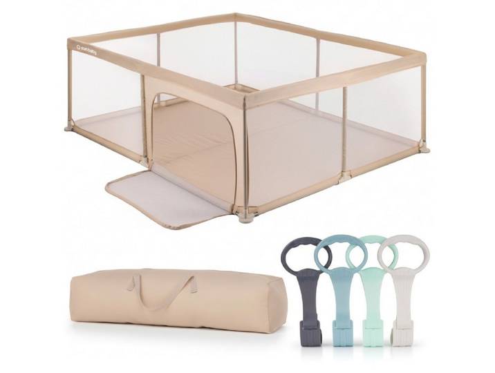 Sun Baby Laufstall Laufgitter, Laufstall 150x200x68 TPE-Griffe - Beige mit grünen Griffen