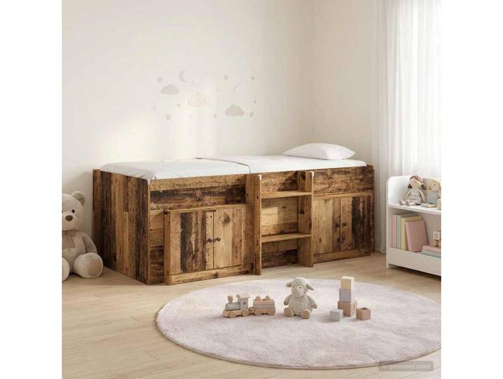 furnicato Bett Hochbett mit Schrank 203 x 111 x 68,5 cm Altholz (1-tlg), Platzsparendes Etagenbett mit integriertem Schrank für dein Zimmer