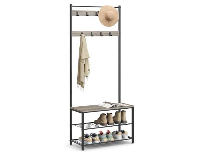 VASAGLE kapstok, kledingrek met schoenenrek, 3 legplanken, van metaal