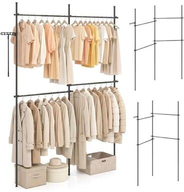 Costway Adjustable Floor to Ceiling Clothes Rack with 4 Hanging Rods-Black