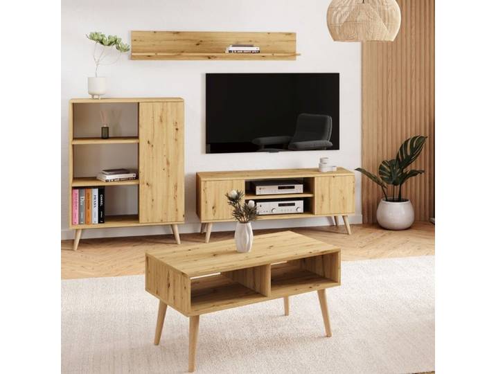 Meuble TV Focus 135 chêne artisan - pieds bois style scandinave