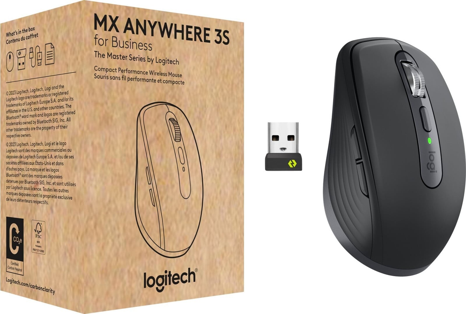 Logitech MX Anywhere 3S for Business draadloze muis voor kantoor, Bluetooth en RF, 8000 DPI, rechts