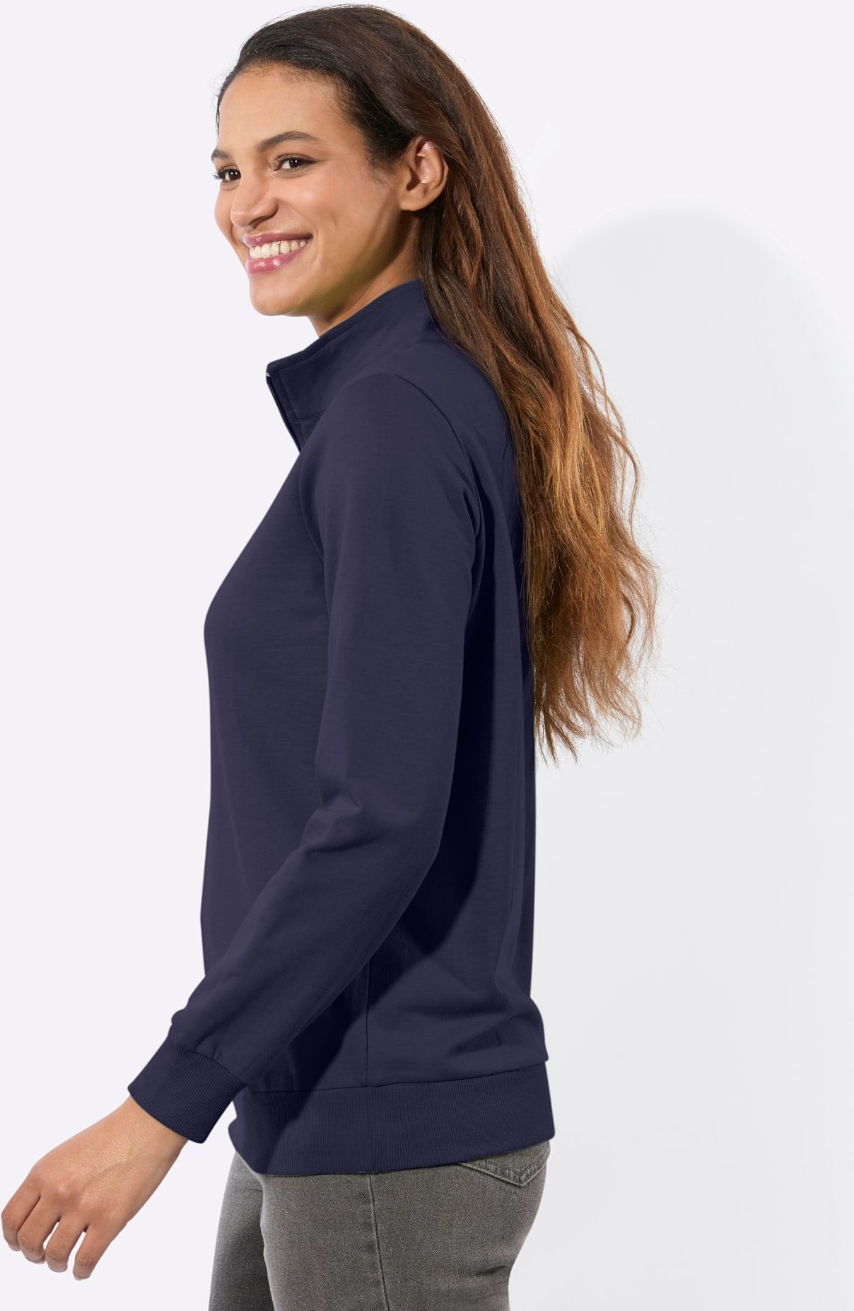 Sweatshirt CASUAL LOOKS, Damen, Gr. 38, marine, 100% Baumwolle, unifarben, Sweatshirts Sweatshirt marine 38