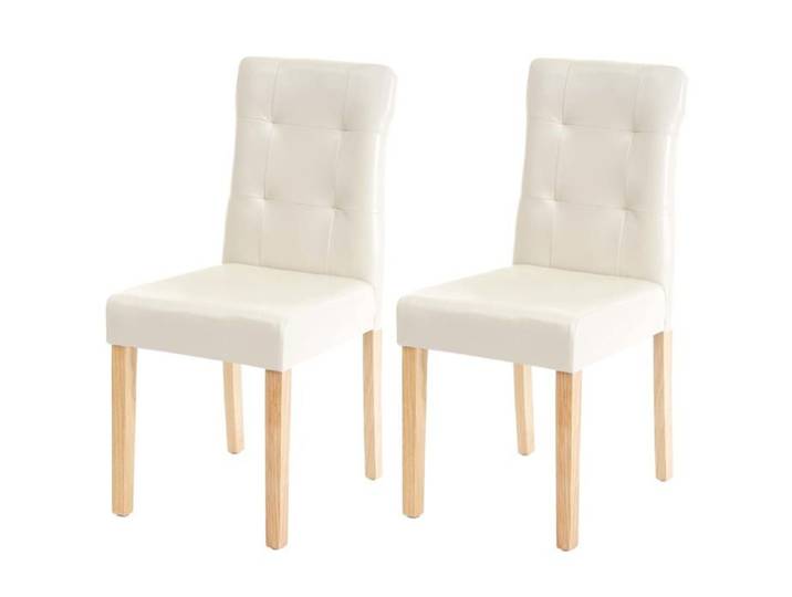 MCW 2x chaise de salle à manger MCW-E58 fauteuil ~ similicuir crème pieds clairs
