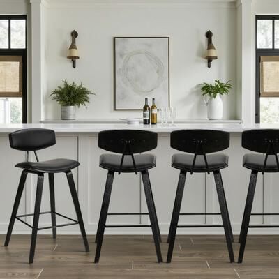 Armen Living Fox Mid-Century Bar Stool, Upholstered Counter Height Chair with Bentwood Legs