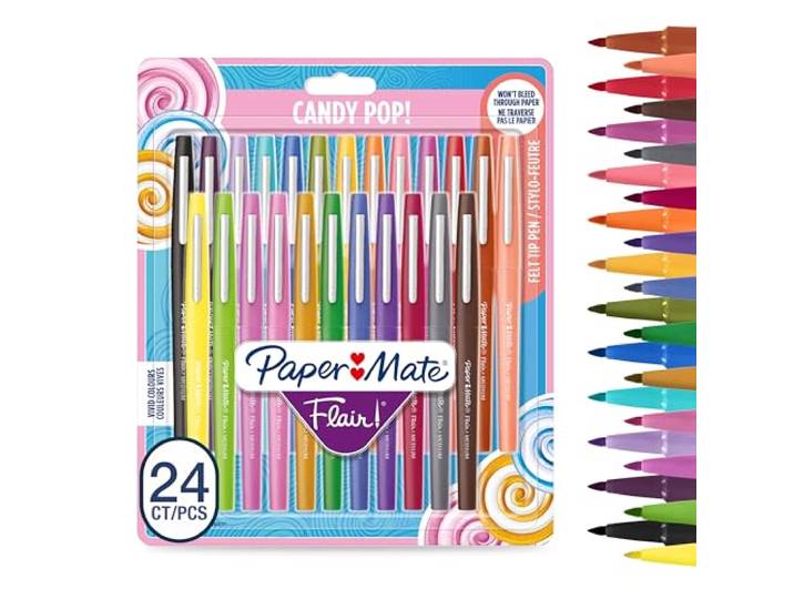 Paper Mate Flair Stylos feutres Feutres de coloriage sans fuite à pointe moyenne (0\,7 mm) Idéal pour écrirecoloriage (adultes et enfants)scrapbookingetc. Couleurs Candy Pop Lot de 24
