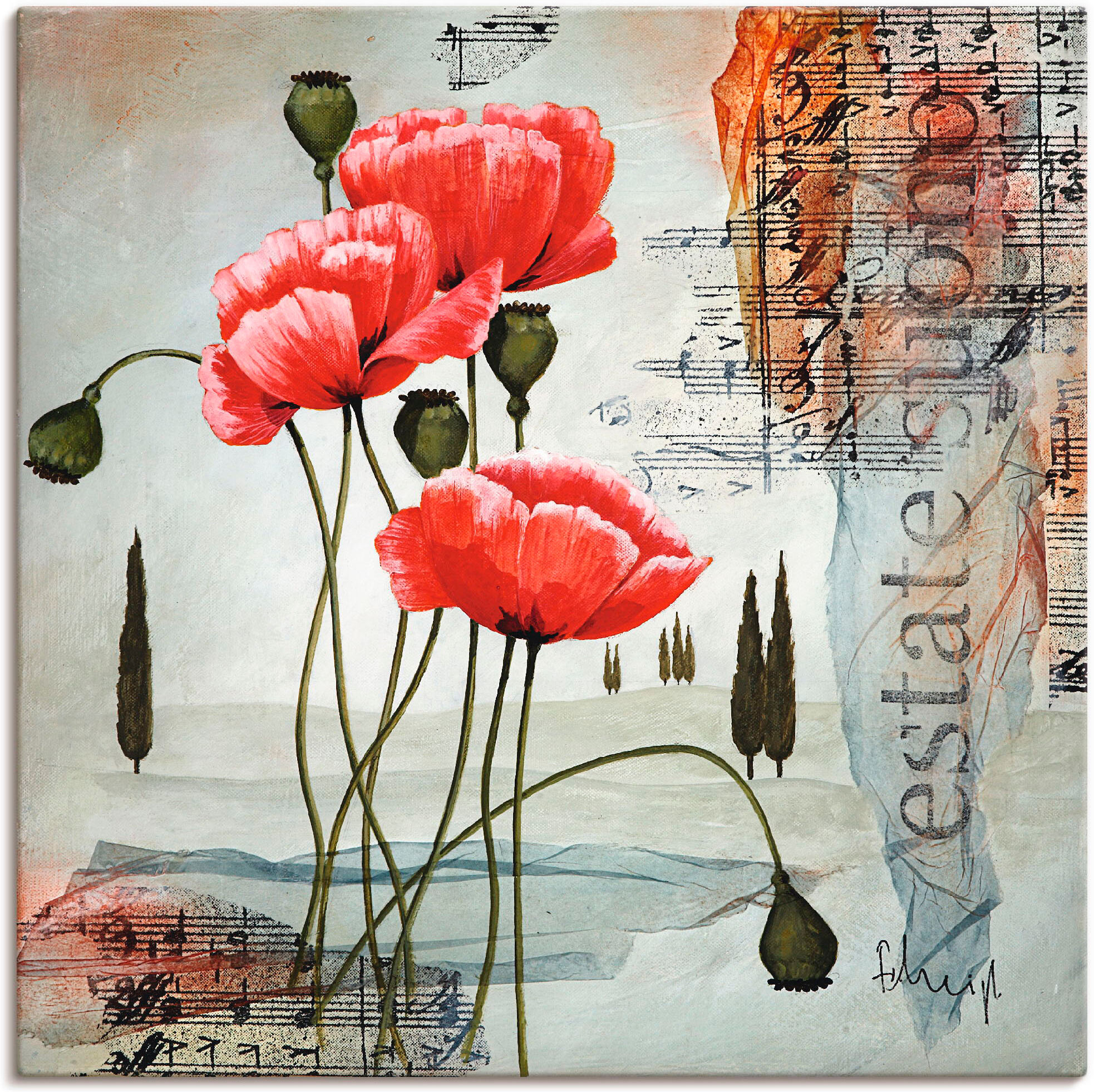 Wandbild ARTLAND "Klatschmohn", rot (farbe bild(er): rot), B:30cm H:30cm, Bilder, Wandbild, als Leinwandbild, Poster in verschied. Grössen farbe bild(er): rot B/H/T: 30cm x 30cm, Leinwandbild Blumen quadratisch, 1 Stk.