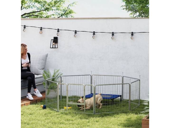 PawHut Enclos Chiens Acier Inox Adaptable Terrain de Jeu