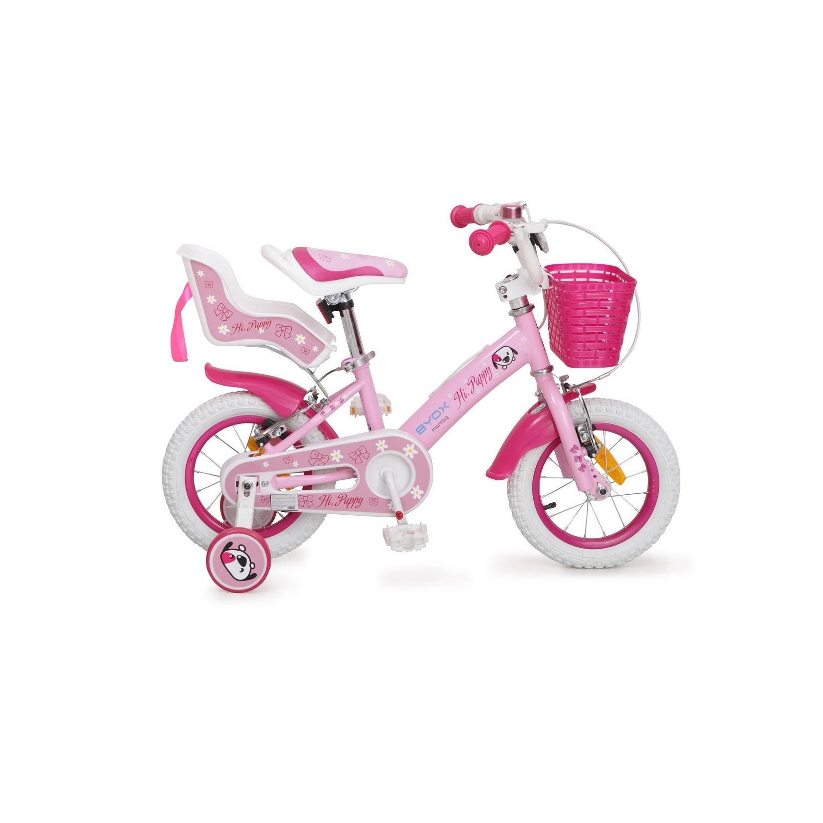 Byox Kinderfahrrad 12 Zoll Puppy, Stützräder, Frontkorb, Puppensitz ab 3 Jahre