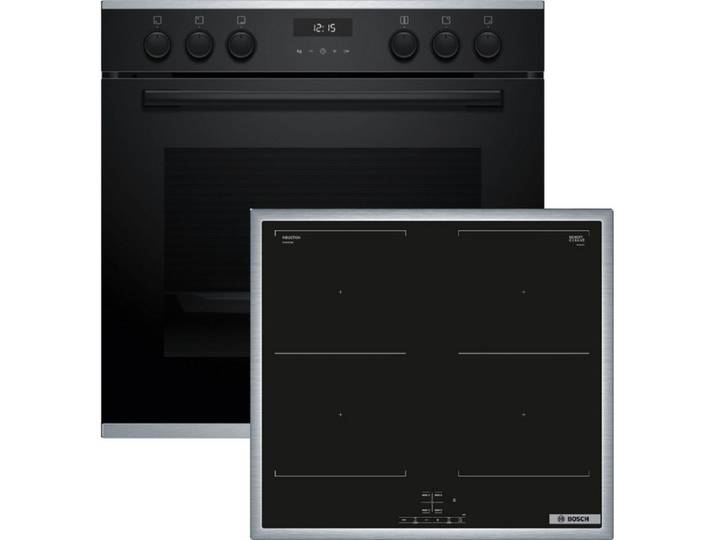 BOSCH Backofen-Set Serie 6, Serie 4 HEG237BB6, mit Auszug nachrüstbar, schließt sanft und leise, LCD-Display, automatisches Kochen