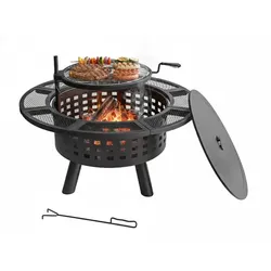 Relaxdays Feuerschale mit verstellbarem Grillrost Schwarz
