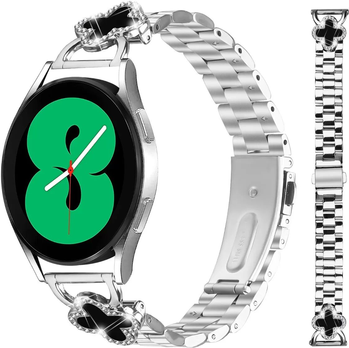 INF Silbernes Kleeblatt Edelstahl Uhrenarmband kompatibel mit Samsung Galaxy Watch Serie