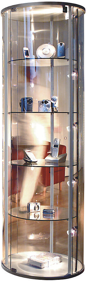 kaiserkraft Präsentations-Vitrine, rund, 1 gewölbte Drehflügeltür, 4 Dekorfüße