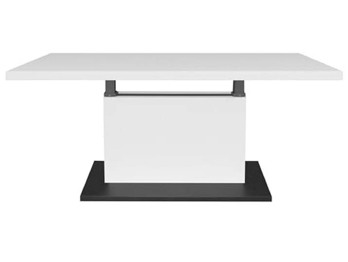 möbelando Couchtisch >Lift< höhenverstellbar durch Lift-Gestell bis 68cm, Melaminbeschichtung, vulkanschwarz supermatt/Ice White supermatt, Made In Germany - 120x49/68x60cm (BxHxT)