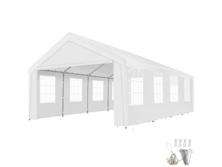 tectake Partyzelt Mammut, inklusive Spannseilen und Heringen, weiß, Weiß, Kunststoff, Rechteckig, 400x310x800 cm, Sonnenschutz, Pavillons