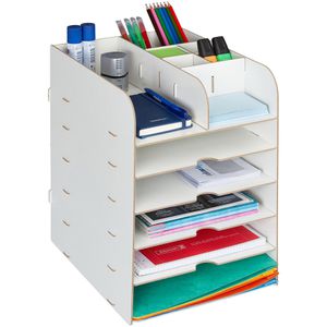 Relaxdays Schreibtisch-Organizer 10042749, Holz, 12 Fächer, weiß