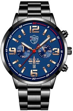 Fashion Sheath Luminous Stainless Steel Business Quartz Watch black Blue A