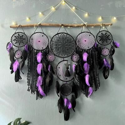 Inspire Essentials Boho Macrame Dream Catcher Set Wall Hanging Nursery Decor deep Sea Red