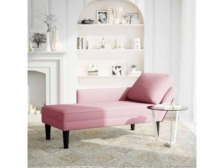 NLQMSU Langer Sessel mit Kissen und Armlehne, rechts, rosa Samt Hochelastischer Schaumstoff, Lendenkissen inklusive, weicher Samtstoff, Wohnzimmer, Schlafzimmer, Büro, Bügelfalten