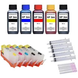 Wiederbefüllbare Tintenpatronen HP 364 XL - 5 Patronen + 500 ml Nachfülltinte