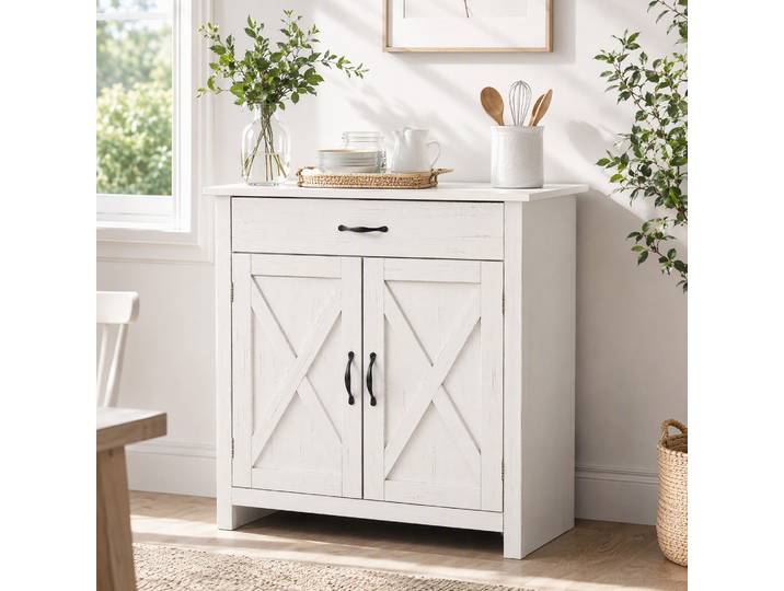HOMCOM Buffet Blanc 80cm avec Tiroir, 2 Portes et Étagère