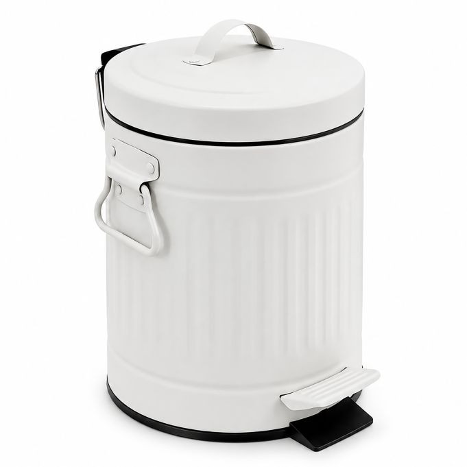 Relaxdays Retro badkamer prullenbak met pedaal, 3 liter, wit
