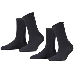 FALKE Damen Socken, 2er Pack - Happy, Kurzsocken, Rollbündchen Schwarzblau / 39-42