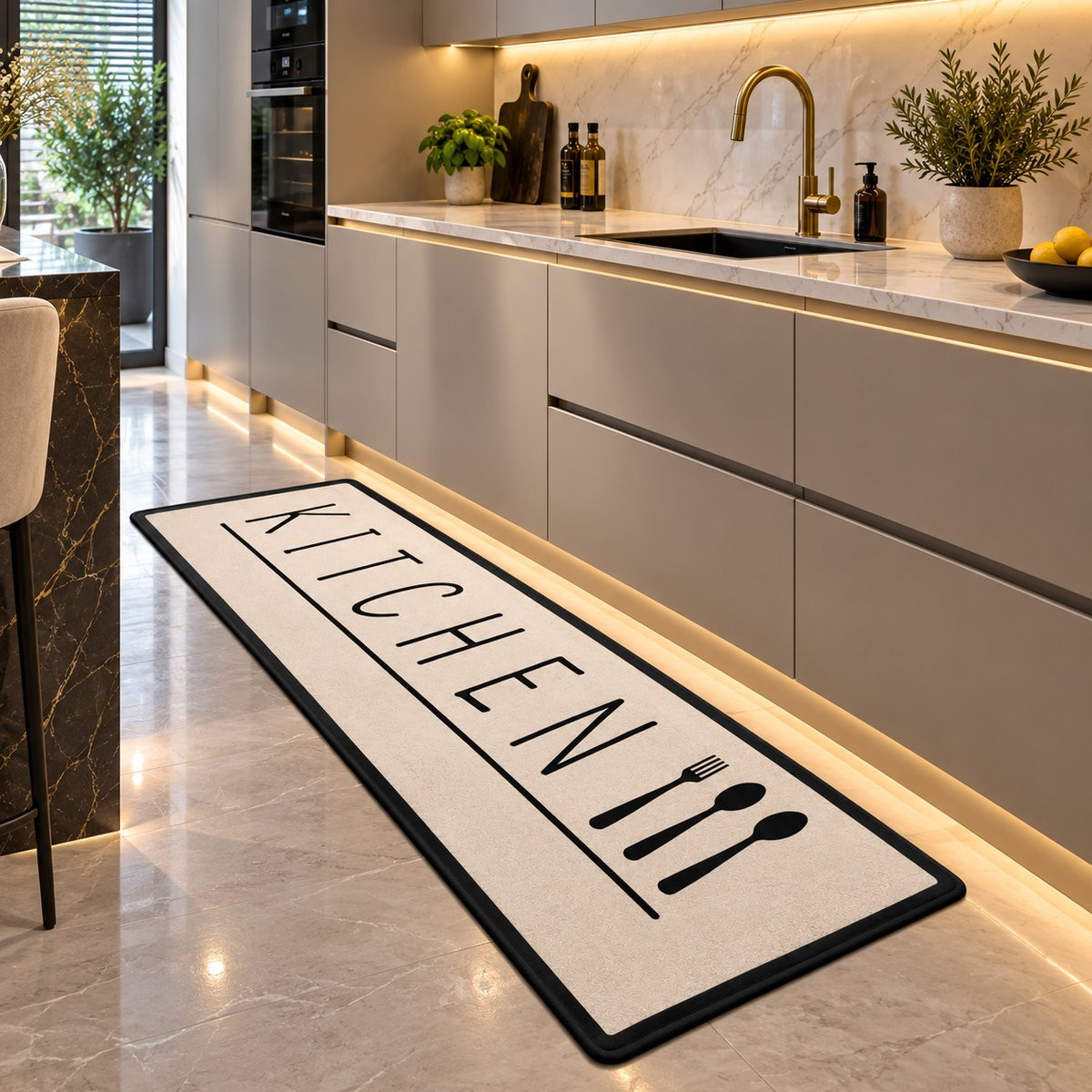 Majestix Keukenloper KITCHEN - Beige / Creme - Antislip en Wasbaar - B/D: 80 x 200 cm