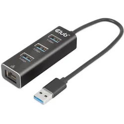 Club 3D Club3D Adapter USB 3.2 Typ A > 3x USB 3.2 Typ A/LAN retail (USB-A, 3 Ports), Dockingstation + USB Hub, Schwarz