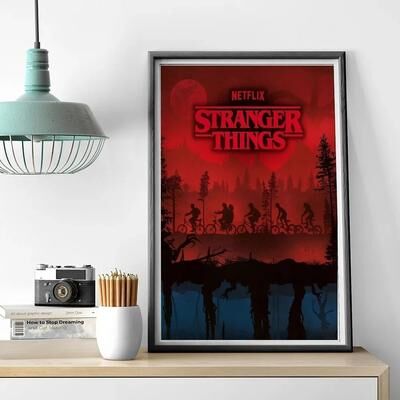 Inspired Finds Stranger Things Retro Canvas Poster Vintage TV Series Wall Art Decor 7.87x11.81in retro Bikes Silhouette