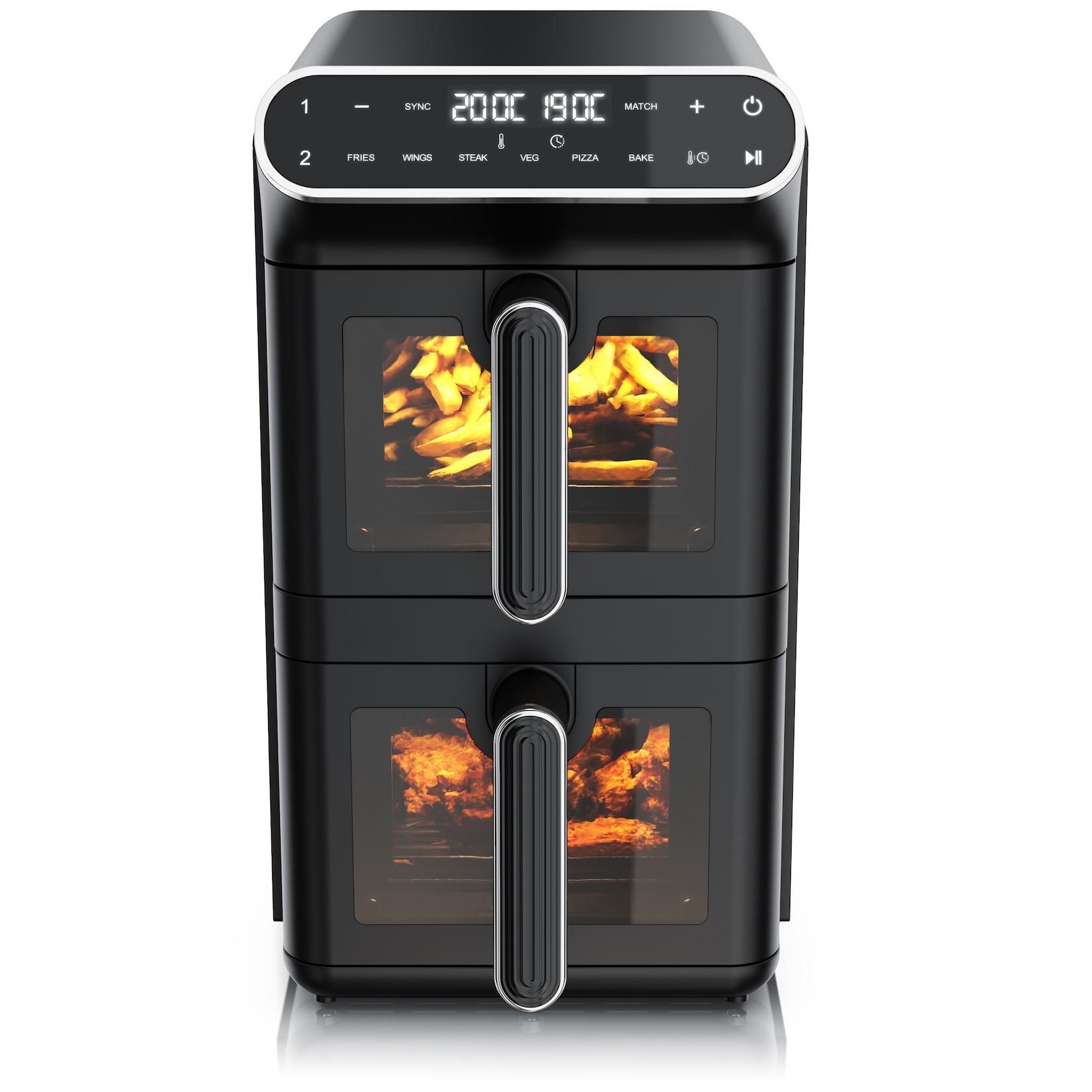 Arendo Doppelkammer-Heißluftfritteuse 11 l, 2 Körbe übereinander, Dual Zone, SYNC und MATCH, Sichtfenster und 6 Programme