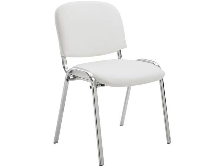 Chaise visiteur empilable zone d attente en PVC blanc pietement a 4 pieds en metal chrome 10_0003366