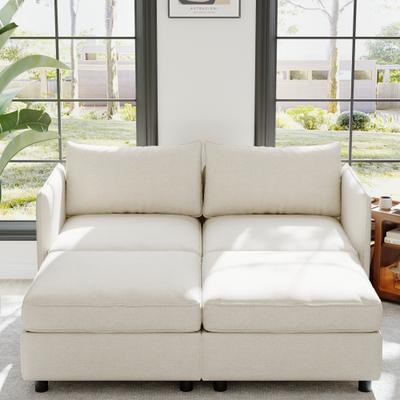 Loedds 129-inch 6-Seat Modular U-Shaped Chenille Sleeper Sectional Sofa with Convertible Design for Living Room
