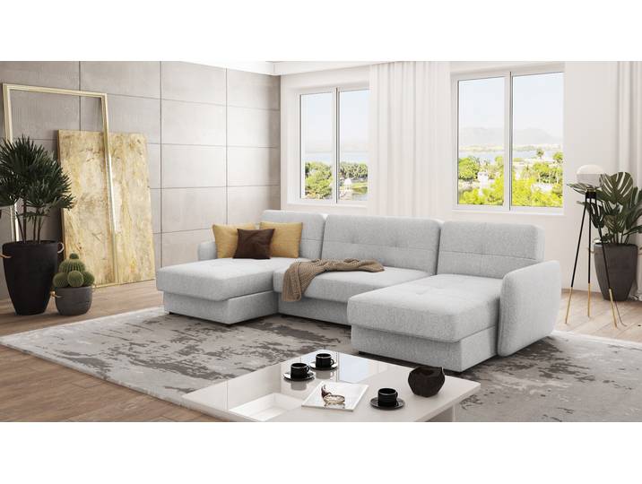 S-Style Möbel Elijah - Wohnlandschaft mit Schlaffunktion und Bettkasten - Silber