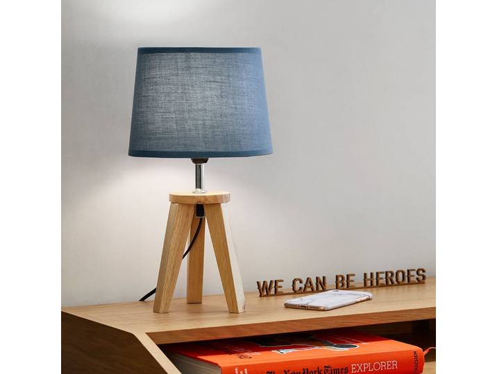 Yoga Tischleuchte petrol/holz hell Höhe 34 cm - Corep SAS - Wohnzimmer - Stoff / Textil - Mit Schirm