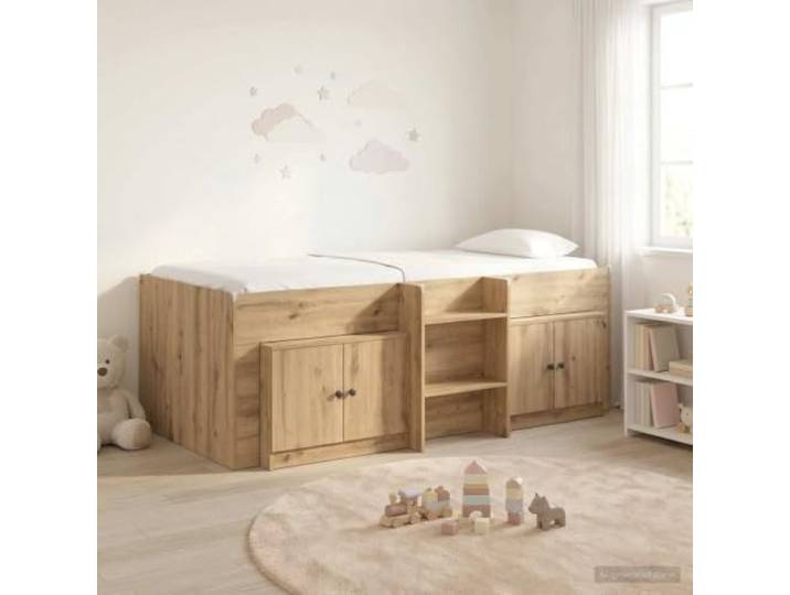 HKPWRBFG Hochbett mit Schrank, Loft-Bettgestell, Artisan-Eiche Platzsparendes Design, Inklusive Leiter & Lattenrost, Für kleine Räume