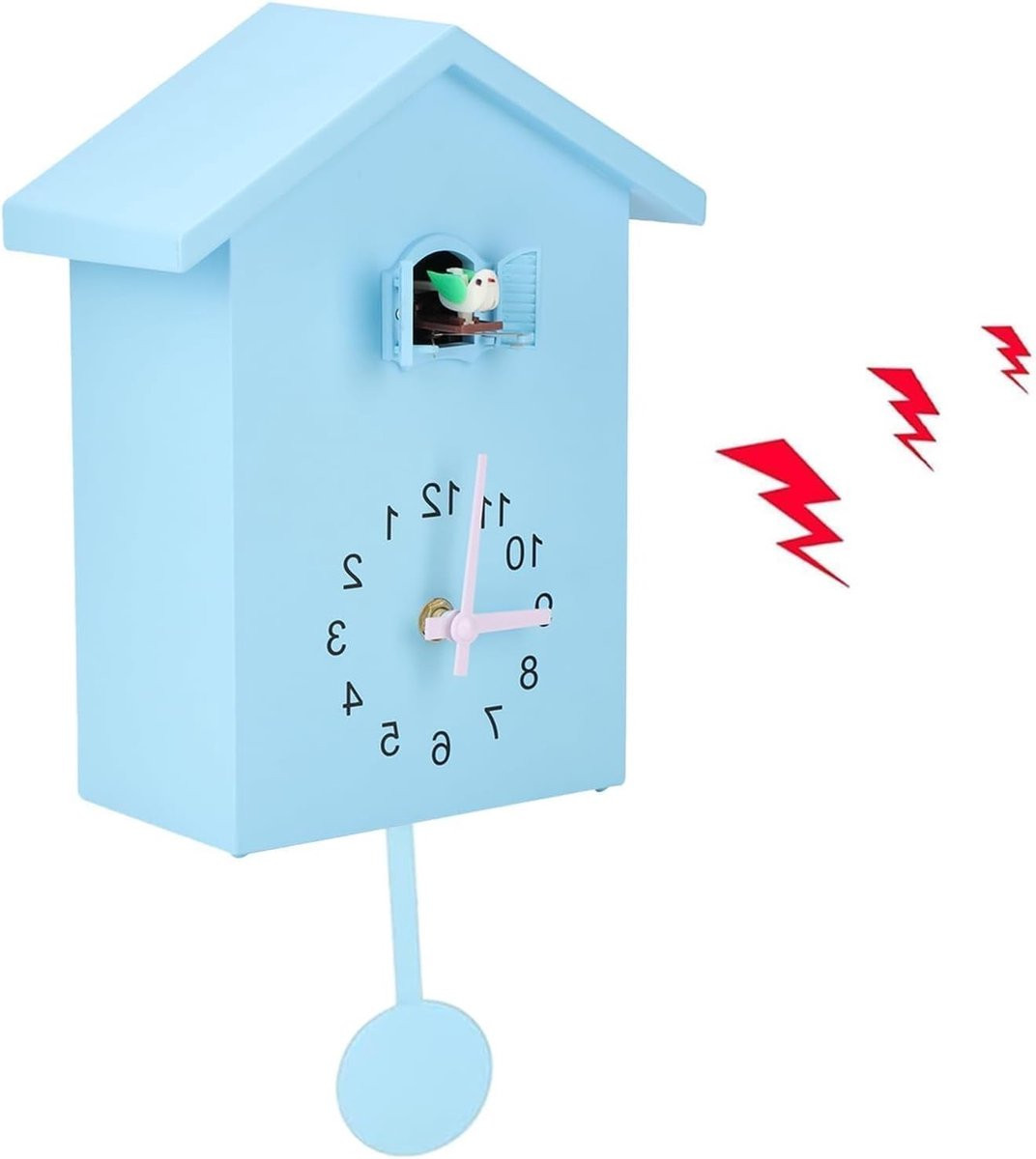 Moderne Koekoeksklok in Vogelhuisstijl, Blauwe Wandklok met Vogelgeluiden voor Woonkamer, Keuken en Kantoor