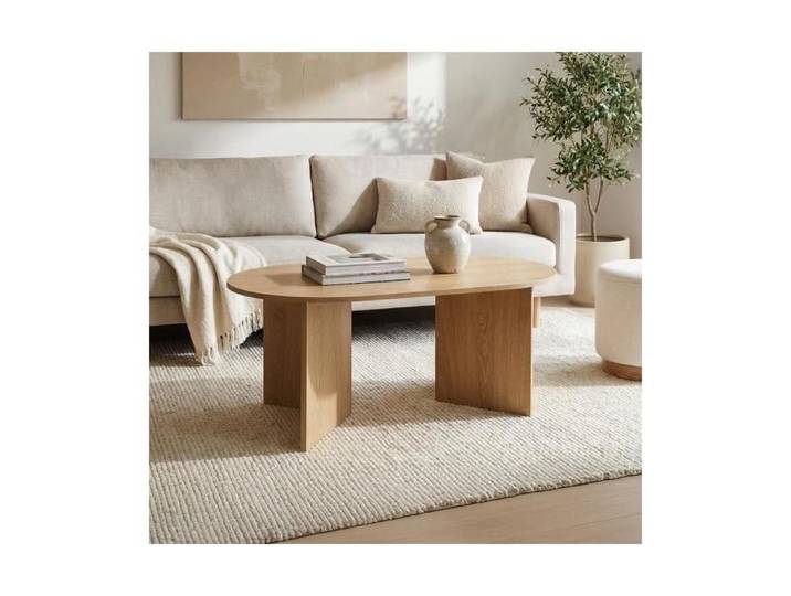 Table basse scandinave - SICAAN - SVEN - Finition mélaminée effet chêne - Résistance aux rayures - Plateau 15 mm d'épaisseur