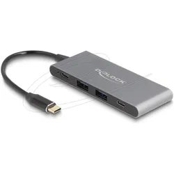 Delock 4 Port USB Type-C Hub mit 2 x USB Typ-A und 2 x USB T (USB-C, 4 Ports), Dockingstation + USB Hub, Grau
