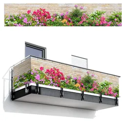 BALKON-SICHTSCHUTZ Blumen - Pflanzen - Blätter - Steine Groß 500x95 cm