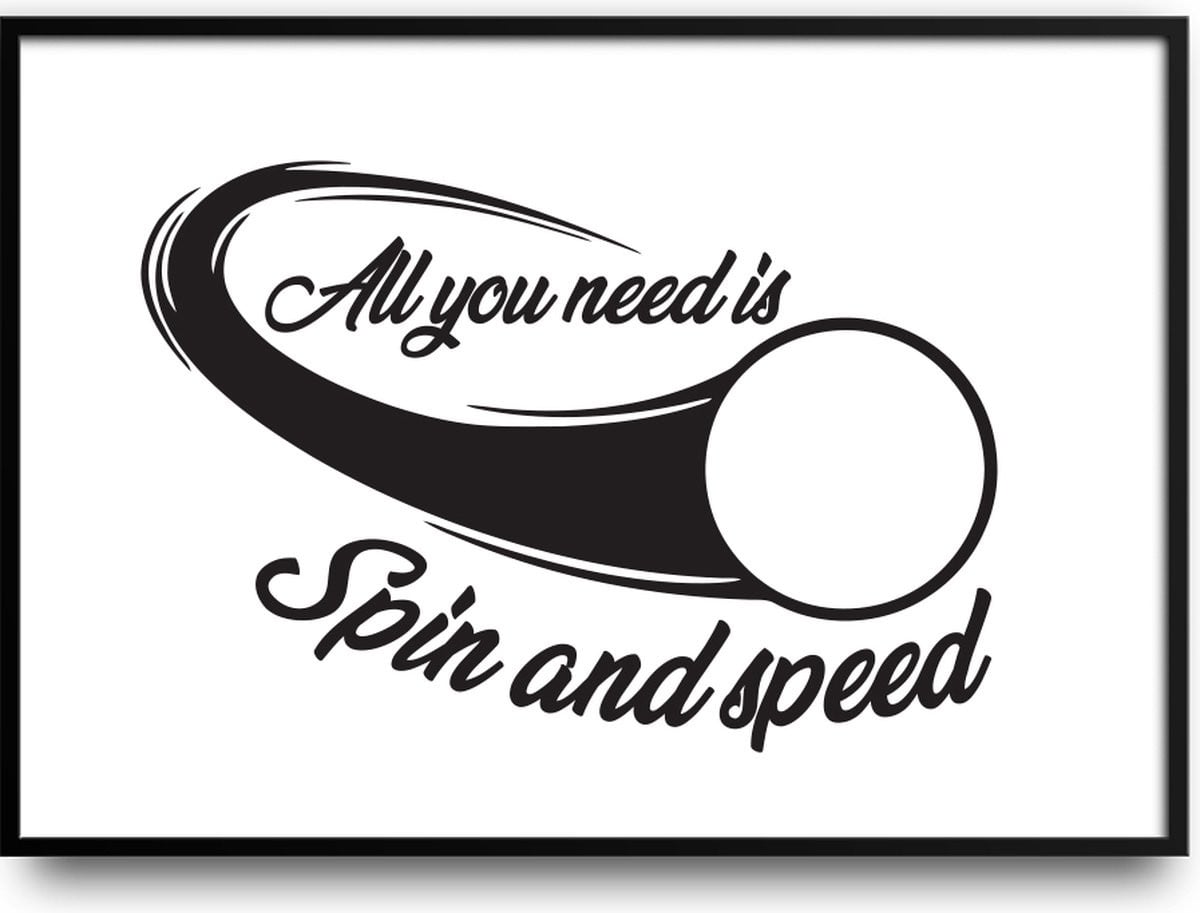 All you need is spin and speed poster met glazen plaat en ophangsysteem, 50 x 70 cm