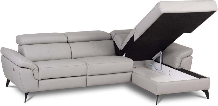 Ivy Bronx Milton Keynes Italian Leather Electric Reclining Corner Sofa with Adjustable Headrests and Adjustable Armrests Light Grey 97cm H X 252cm W X 179cm D