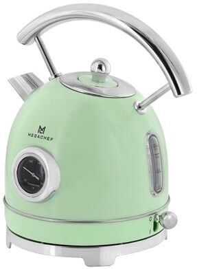 MegaChef 1.9 Quart Stainless Steel Electric Tea Kettle with Thermometer in Green