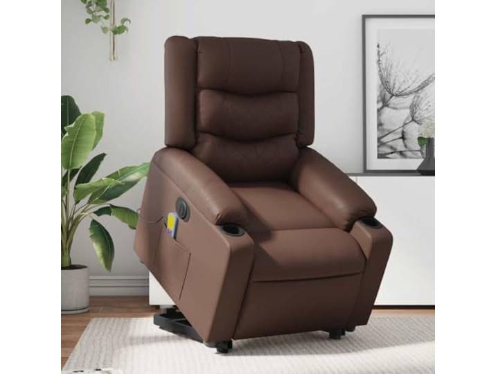 NLQMSU Elektrischer Massagesessel, Braun Kunstleder Elektrisches Heben, 135 Grad Neigung, 6 Vibrationspunkte, Fernbedienung inklusive, USB 5 V, strapazierfähiges Kunstleder