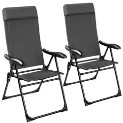 TecTake GmbH tectake Faltbarer Campingstuhl Müritz mit Kopfpolster, Aluminium - 2er Set anthrazit