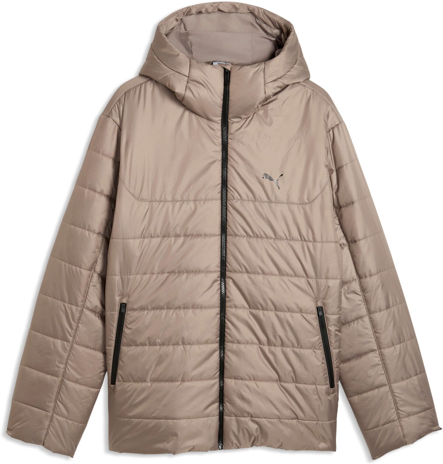 Winterjacke PUMA "ESS HOODED PADDED JACKET", Herren, Gr. M, beige (mouse gray), Taft, Obermaterial: 100% Polyester, unifarben, regular fit normal, Jacken Winterjacke, mit Kapuze, minimalistisches Design, hoher Tragekomfort