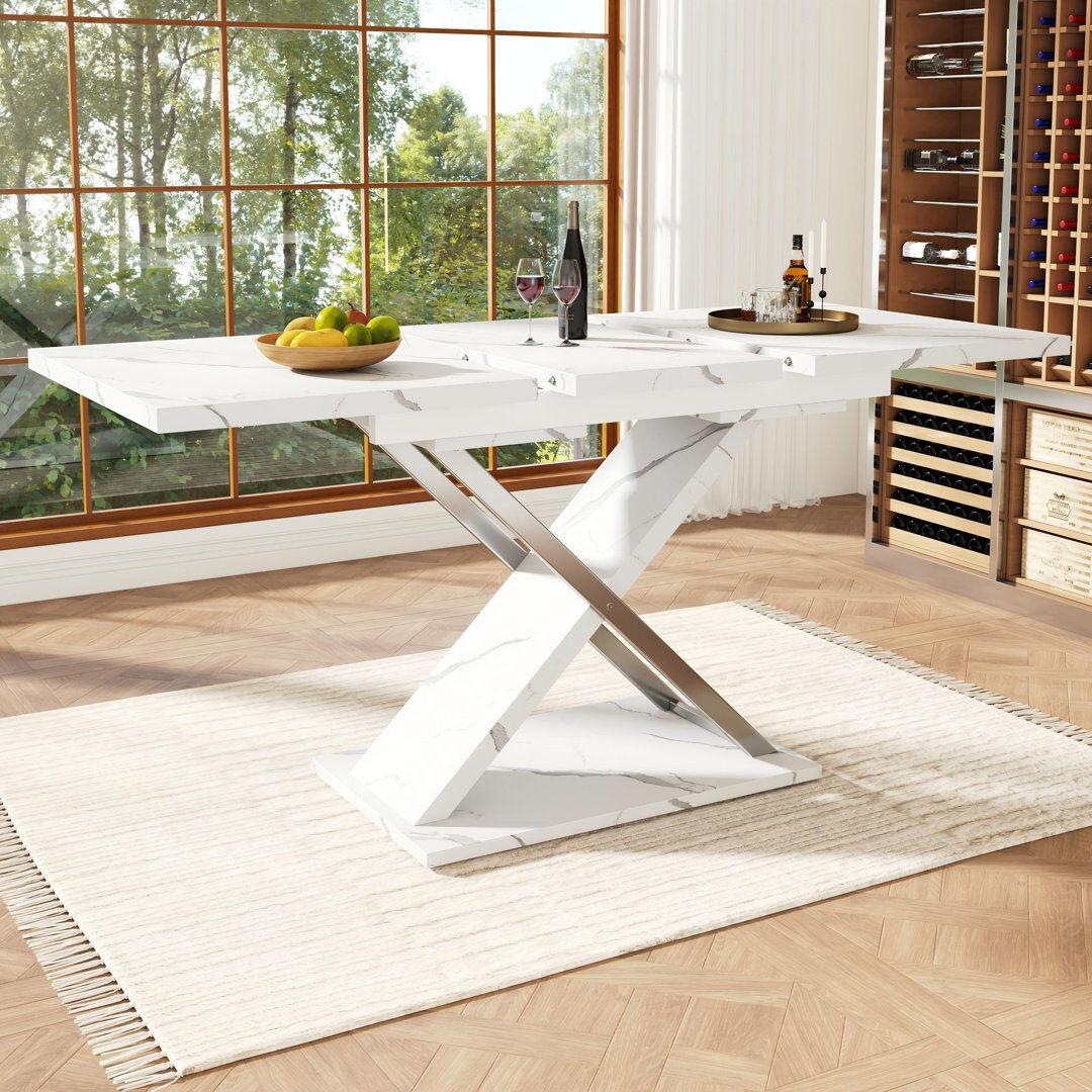 Metro 157 cm Extendable Rectangular Dining Table with Iron Base White